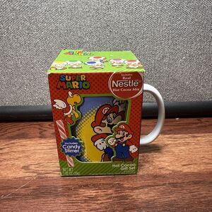Super Mario Ceramic Coffee Mug With Hot Cocoa Mix And Candy Stir Stick Nestle